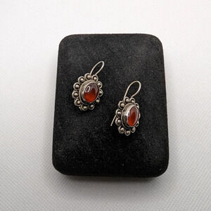 ✨ Vintage Sterling Silver & Carnelian Floral Drop Earrings ✨